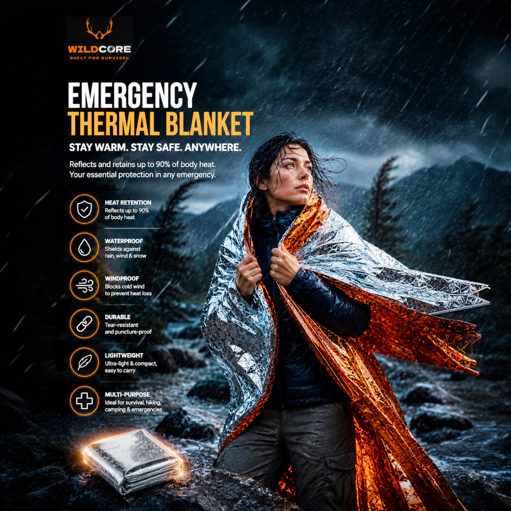 Wildcore HeatShield™ Emergency Survival Blanket Stay Warm When It Matters Most.